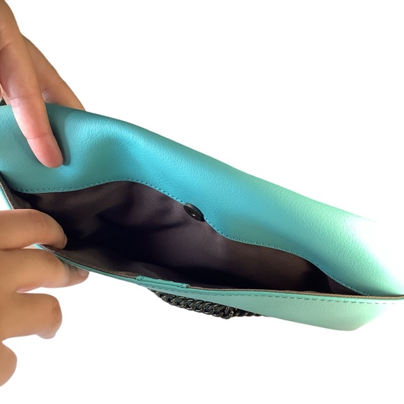 J. Crew Leather Tiffany Blue Envelope Clutch Handbag Purse - Picture 11 of 16